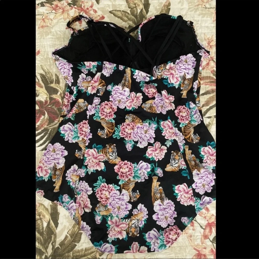 Torrid tiger floral lattice back swimsuit